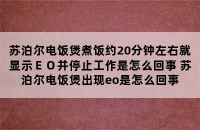 苏泊尔电饭煲煮饭约20分钟左右就显示ＥＯ并停止工作是怎么回事 苏泊尔电饭煲出现eo是怎么回事